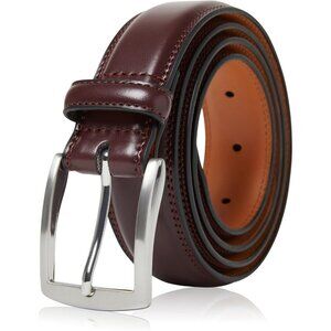 Genuine Wine Red Leather Dress Belt for Men Tan Men Belt for Suits Jeans Uniform